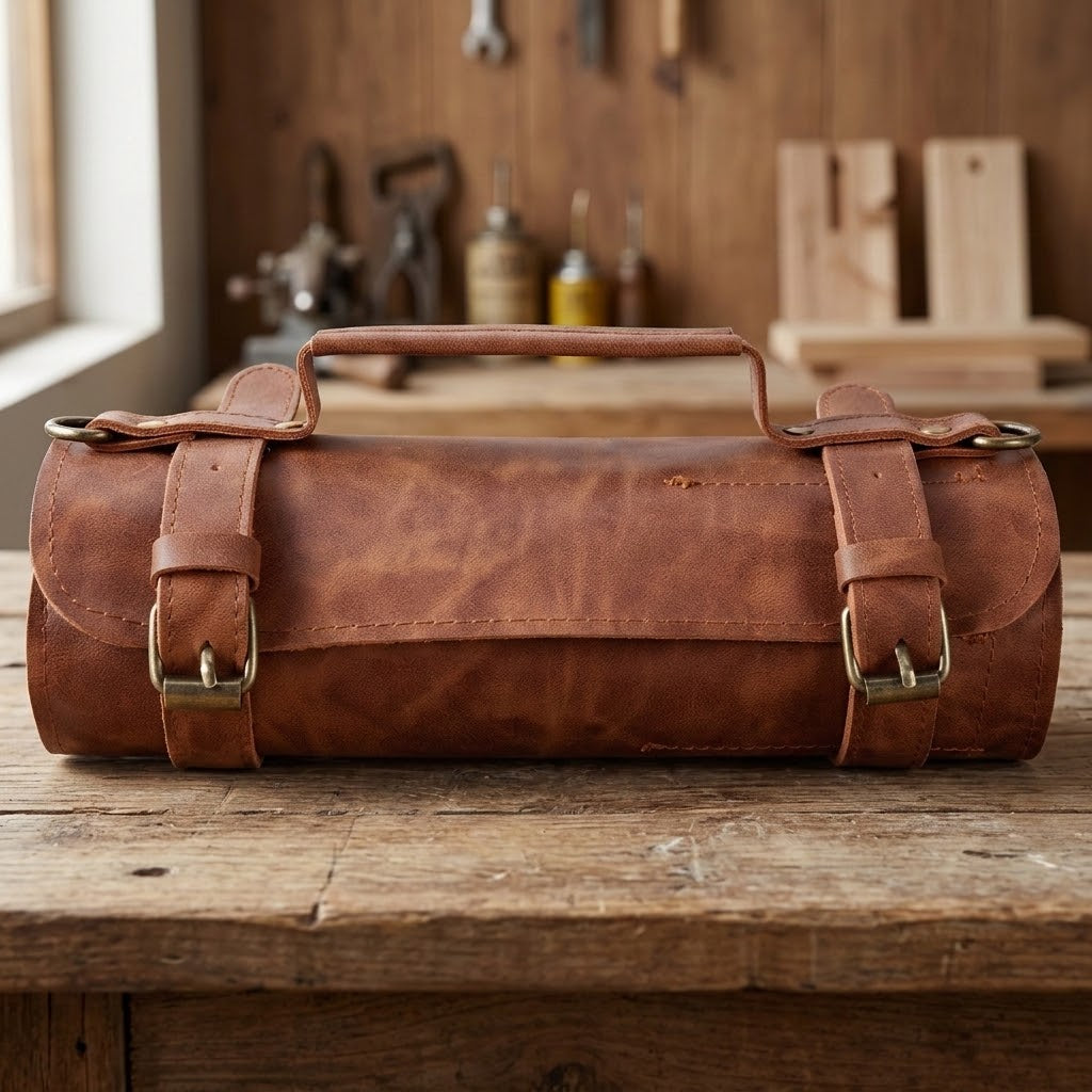 The Craftsman Leather Tool Roll - 10 Slot Cowhide Roll Up Bag