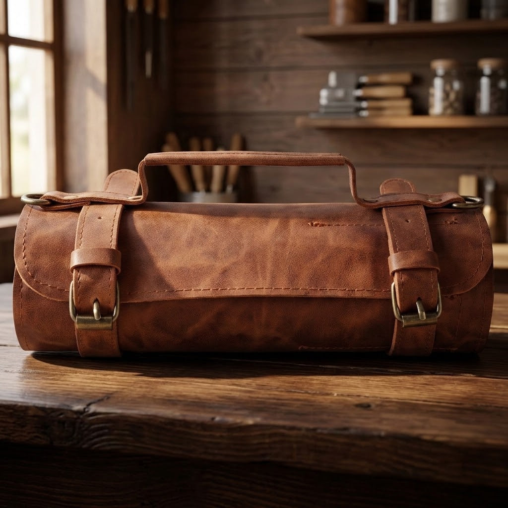 The Craftsman Leather Tool Roll - 10 Slot Cowhide Roll Up Bag