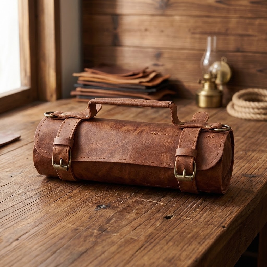 The Craftsman Leather Tool Roll - 10 Slot Cowhide Roll Up Bag