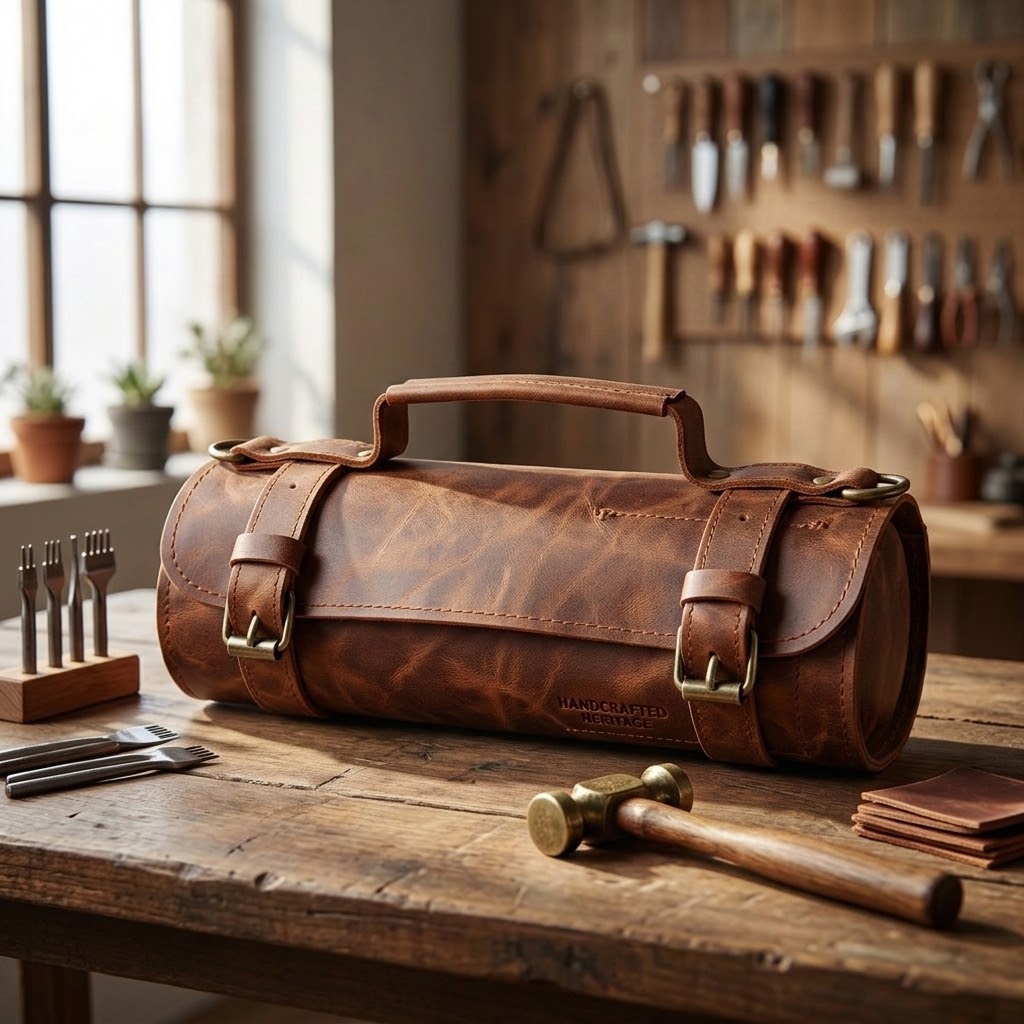 The Craftsman Leather Tool Roll - 10 Slot Cowhide Roll Up Bag