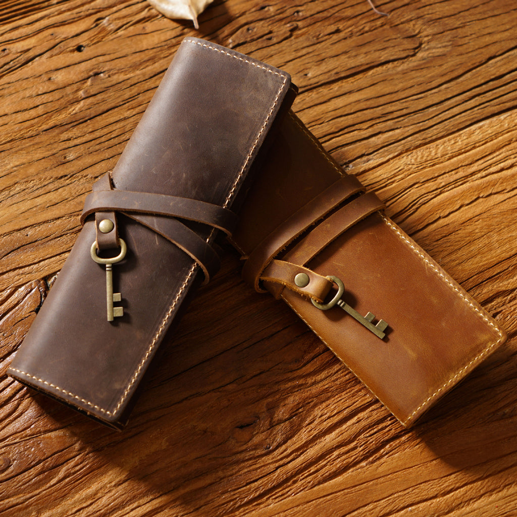 Leather Pen Roll - Top-Grain Cowhide Pencil & Brush Wrap