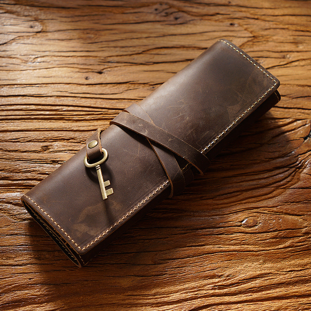 Leather Pen Roll - Top-Grain Cowhide Pencil & Brush Wrap