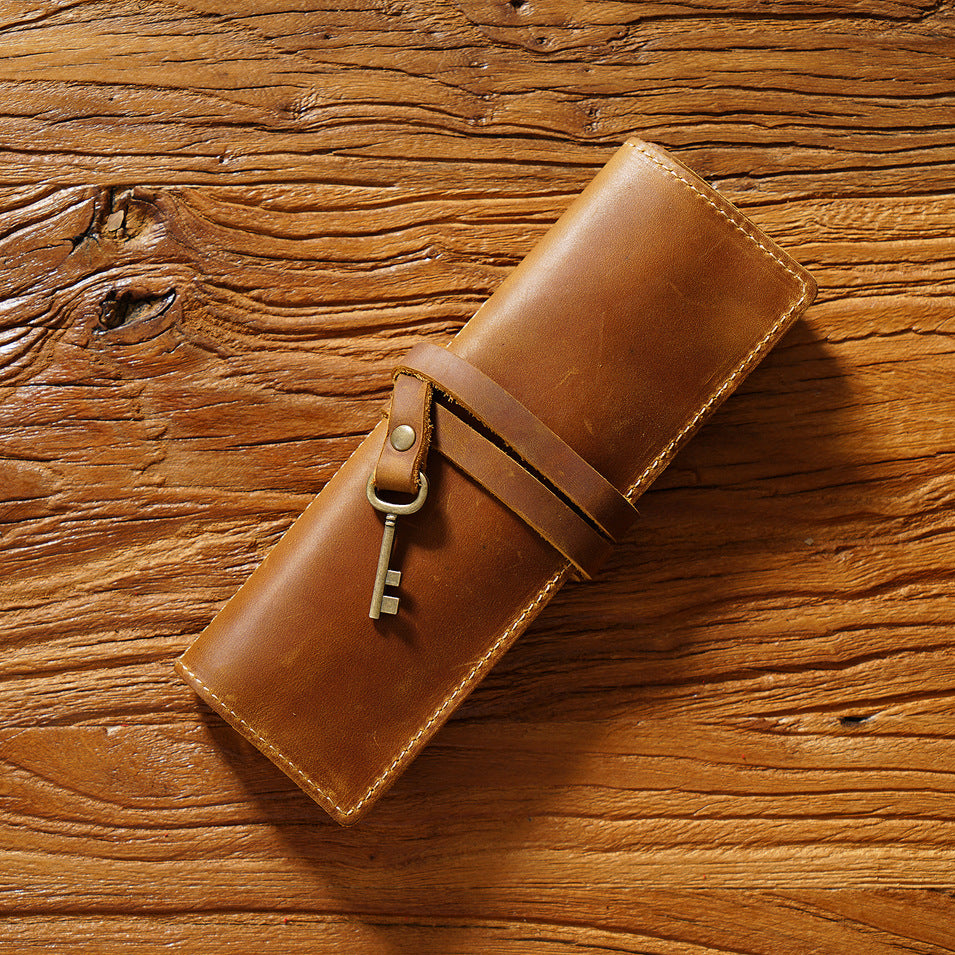 Leather Pen Roll - Top-Grain Cowhide Pencil & Brush Wrap