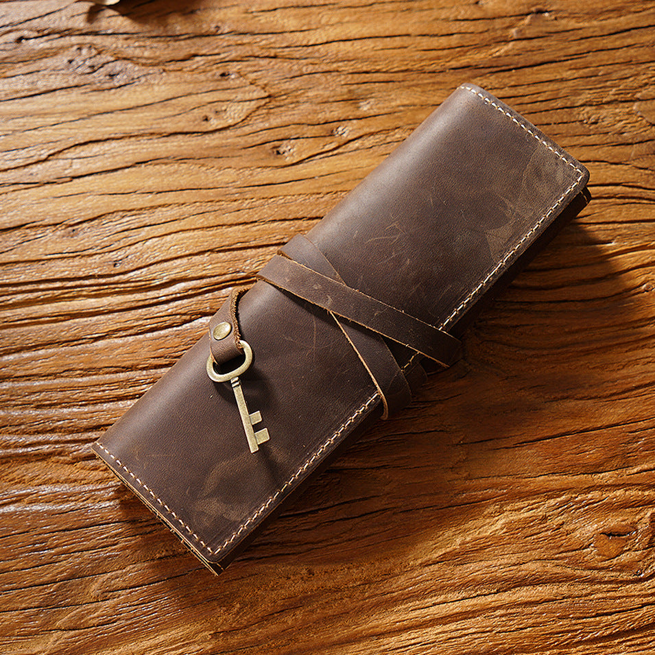 Leather Pen Roll - Top-Grain Cowhide Pencil & Brush Wrap