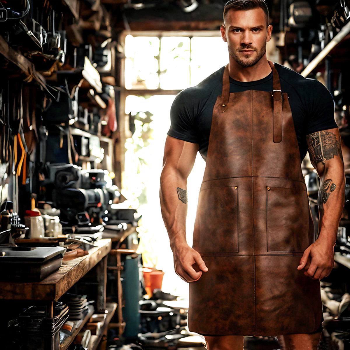 The Workshop Leather Apron - Split Cowhide Apron with Pockets